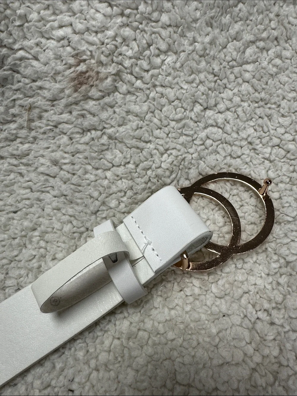 White Faux Leather Belt with Gold Double Ring Buckle NWOT
